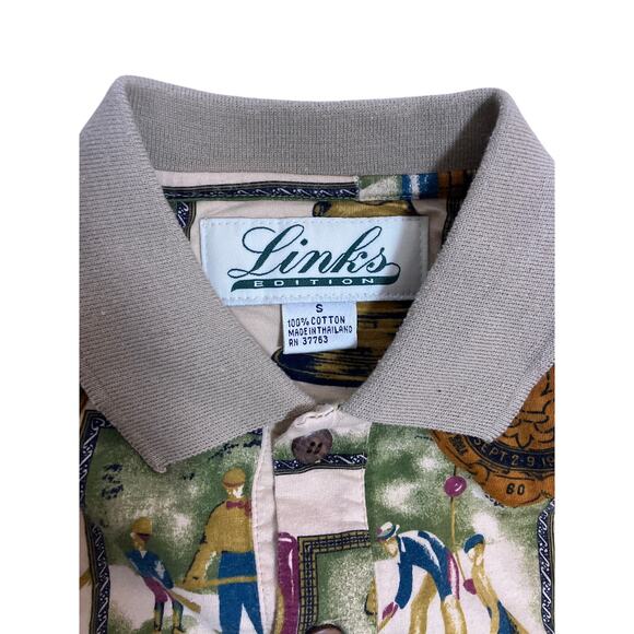 VTG Links Edition All Over Pattern Golf Polo Shirt 100% Cotton Mens Small Casual - Picture 2 of 4